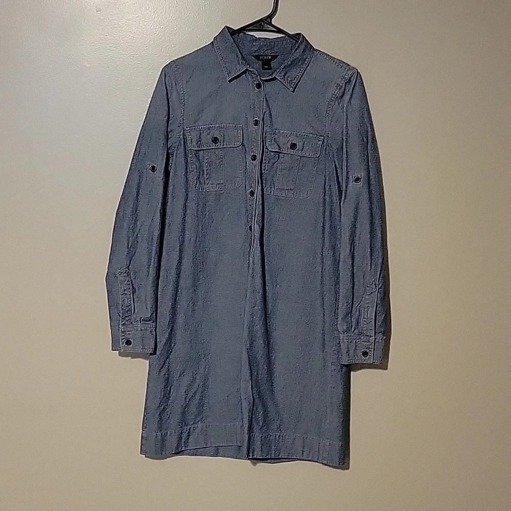 J. Crew Blue Chambray Mini Shirtdress Longsleeve‎ Blue Womens Size Small